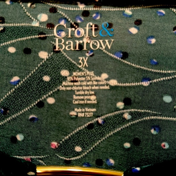 💛 NWOT CROFT & BARROW SZ 3X HUNTER GREEN & MULTI BLOUSE & UNIQUE GOLD ACCENT 💛 - Picture 2 of 8